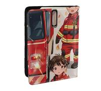 BNVSADC Little Boys and Girls in Firefighters Printed Passport Holder Travel PU Leather Passport Cover Case Organiser for Men Women, 6.5 inch