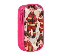 BNVSADC Little Boys and Girls in Firefighters Printed Pencil Case for Girls Boys, Large Capacity Pencil Pouch Cute Pencil Box Adult Makeup Bag with 2 Compartments, Pink