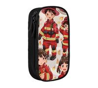 BNVSADC Little Boys and Girls in Firefighters Printed Pencil Case for Girls Boys, Large Capacity Pencil Pouch Cute Pencil Box Adult Makeup Bag with 2 Compartments, Black