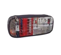 BNVSADC London Red Telephone Booth Printed Leather Pencil Pen Case & Makeup Bag - Stylish Pencil Bag Stationery Organizer Pouch for School Office Travel