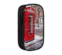 BNVSADC London Red Telephone Booth Printed Pencil Case for Girls Boys, Large Capacity Pencil Pouch Cute Pencil Box Adult Makeup Bag with 2 Compartments, Black