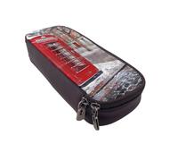 BNVSADC London Red Telephone Booth Printed PU Leather Flip Pencil Case, Cute Pencil Box Pen Bag Stationery Organizer Makeup Bag for School Office Travel