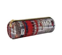 BNVSADC London Red Telephone Booth Printed Round Pencil Case Leather Pencil Pouch Cute Stationery Pencil Pen Bag for School Office Travel
