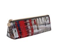 BNVSADC London Red Telephone Booth Printed Triangle Pencil Case Leather Pencil Pouch Cute Stationery Pencil Pen Bag for School Office Travel