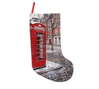 BNVSADC London Red Telephone Booth Printed Xmas Tree Decor Christmas Stockings 18 inch Festive Supplies Holiday Party Decoration