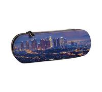BNVSADC Los Angeles Skyline Printed Leather Pencil Pen Case & Makeup Bag - Stylish Hard Shell Pencil Bag Stationery Organizer Pouch for School Office Travel
