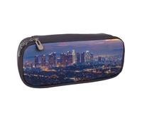 BNVSADC Los Angeles Skyline Printed Leather Pencil Pen Case & Makeup Bag - Stylish Pencil Bag Stationery Organizer Pouch for School Office Travel