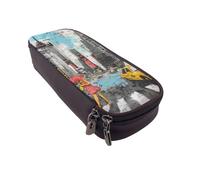 BNVSADC Love from New York Printed PU Leather Flip Pencil Case, Cute Pencil Box Pen Bag Stationery Organizer Makeup Bag for School Office Travel