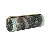 BNVSADC Love Rock Printed Round Pencil Case Leather Pencil Pouch Cute Stationery Pencil Pen Bag for School Office Travel