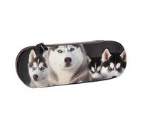 BNVSADC Lovely Husky Printed Leather Pencil Pen Case & Makeup Bag - Stylish Hard Shell Pencil Bag Stationery Organizer Pouch for School Office Travel