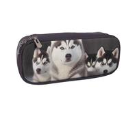 BNVSADC Lovely Husky Printed Leather Pencil Pen Case & Makeup Bag - Stylish Pencil Bag Stationery Organizer Pouch for School Office Travel
