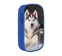 BNVSADC Lovely Husky Printed Pencil Case for Girls Boys, Large Capacity Pencil Pouch Cute Pencil Box Adult Makeup Bag with 2 Compartments, Blue