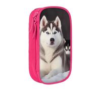 BNVSADC Lovely Husky Printed Pencil Case for Girls Boys, Large Capacity Pencil Pouch Cute Pencil Box Adult Makeup Bag with 2 Compartments, Pink