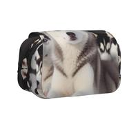 BNVSADC Lovely Husky Printed Print Flip Top Double Layer Pencil Case - Large Capacity School Supplies Organizer for Students, Kids, Teens, Artists, Travel & Office Use