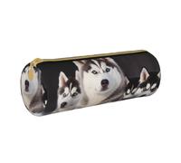 BNVSADC Lovely Husky Printed Round Pencil Case Leather Pencil Pouch Cute Stationery Pencil Pen Bag for School Office Travel