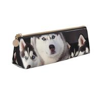 BNVSADC Lovely Husky Printed Triangle Pencil Case Leather Pencil Pouch Cute Stationery Pencil Pen Bag for School Office Travel