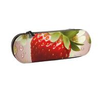 BNVSADC Lovely Strawberry Printed Leather Pencil Pen Case & Makeup Bag - Stylish Hard Shell Pencil Bag Stationery Organizer Pouch for School Office Travel