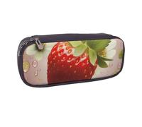 BNVSADC Lovely Strawberry Printed Leather Pencil Pen Case & Makeup Bag - Stylish Pencil Bag Stationery Organizer Pouch for School Office Travel