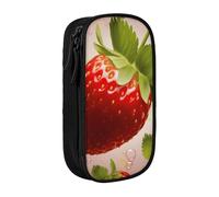 BNVSADC Lovely Strawberry Printed Pencil Case for Girls Boys, Large Capacity Pencil Pouch Cute Pencil Box Adult Makeup Bag with 2 Compartments, Black