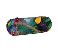 BNVSADC Macaw and Toucan Perching Printed Leather Pencil Pen Case & Makeup Bag - Stylish Hard Shell Pencil Bag Stationery Organizer Pouch for School Office Travel