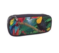 BNVSADC Macaw and Toucan Perching Printed Leather Pencil Pen Case & Makeup Bag - Stylish Pencil Bag Stationery Organizer Pouch for School Office Travel