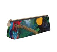 BNVSADC Macaw and Toucan Perching Printed Triangle Pencil Case Leather Pencil Pouch Cute Stationery Pencil Pen Bag for School Office Travel