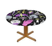 BNVSADC Magic Witch Witchcraft Bohemian Drawing Printed Round Tablecloth with Elastic Edged, M(138CM Diameter), Polyester Kitchen Water Resistant Table Cloth Dining Table Decoration Table Covers