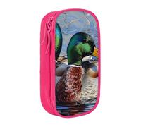 BNVSADC Mallard Duck 1 Printed Pencil Case for Girls Boys, Large Capacity Pencil Pouch Cute Pencil Box Adult Makeup Bag with 2 Compartments, Pink