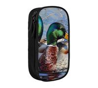 BNVSADC Mallard Duck 1 Printed Pencil Case for Girls Boys, Large Capacity Pencil Pouch Cute Pencil Box Adult Makeup Bag with 2 Compartments, Black