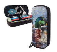 BNVSADC Mallard Duck 1 Printed PU Leather Flip Pencil Case, Cute Pencil Box Pen Bag Stationery Organizer Makeup Bag for School Office Travel