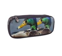 BNVSADC Mallard Duck Printed Leather Pencil Pen Case & Makeup Bag - Stylish Pencil Bag Stationery Organizer Pouch for School Office Travel