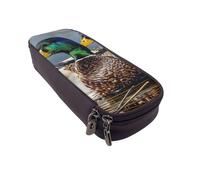 BNVSADC Mallard Duck Printed PU Leather Flip Pencil Case, Cute Pencil Box Pen Bag Stationery Organizer Makeup Bag for School Office Travel