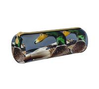 BNVSADC Mallard Duck Printed Round Pencil Case Leather Pencil Pouch Cute Stationery Pencil Pen Bag for School Office Travel