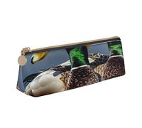 BNVSADC Mallard Duck Printed Triangle Pencil Case Leather Pencil Pouch Cute Stationery Pencil Pen Bag for School Office Travel
