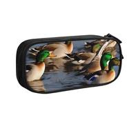 BNVSADC Mallard Ducks Printed Pencil Case Large Pen Bag Cute Pencil Box Pouch Office School Stationery Organizer for Girls Boys, Black
