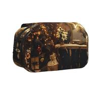 BNVSADC Merry Christmas and Happy New Year Printed Print Flip Top Double Layer Pencil Case - Large Capacity School Supplies Organizer for Students, Kids, Teens, Artists, Travel & Office Use