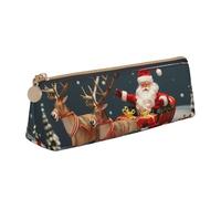 BNVSADC Merry Christmas Art Printed Triangle Pencil Case Leather Pencil Pouch Cute Stationery Pencil Pen Bag for School Office Travel