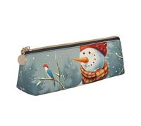 BNVSADC Merry Christmas Bird Printed Triangle Pencil Case Leather Pencil Pouch Cute Stationery Pencil Pen Bag for School Office Travel