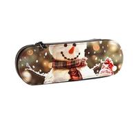 BNVSADC Merry Christmas Cute Snowman Printed Leather Pencil Pen Case & Makeup Bag - Stylish Hard Shell Pencil Bag Stationery Organizer Pouch for School Office Travel
