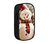 BNVSADC Merry Christmas Cute Snowman Printed Pencil Case for Girls Boys, Large Capacity Pencil Pouch Cute Pencil Box Adult Makeup Bag with 2 Compartments, Black