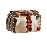 BNVSADC Merry Christmas Cute Snowman Printed Print Flip Top Double Layer Pencil Case - Large Capacity School Supplies Organizer for Students, Kids, Teens, Artists, Travel & Office Use