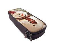 BNVSADC Merry Christmas Cute Snowman Printed PU Leather Flip Pencil Case, Cute Pencil Box Pen Bag Stationery Organizer Makeup Bag for School Office Travel