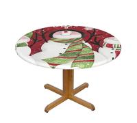 BNVSADC Merry Christmas Cute Snowman Printed Round Tablecloth with Elastic Edged, M(138CM Diameter), Kitchen Water Resistant Fabric Table Cloth Dining Table Decoration Table Covers