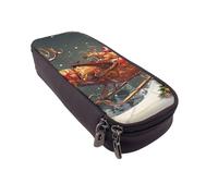 BNVSADC Merry Christmas Print Printed PU Leather Flip Pencil Case, Cute Pencil Box Pen Bag Stationery Organizer Makeup Bag for School Office Travel