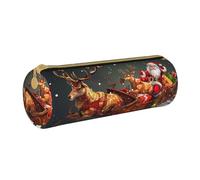 BNVSADC Merry Christmas Print Printed Round Pencil Case Leather Pencil Pouch Cute Stationery Pencil Pen Bag for School Office Travel
