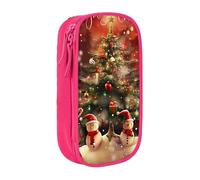 BNVSADC Merry Christmas Printed Pencil Case for Girls Boys, Large Capacity Pencil Pouch Cute Pencil Box Adult Makeup Bag with 2 Compartments, Pink