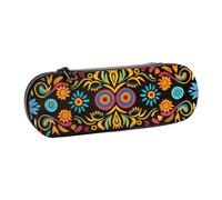 BNVSADC Mexican Folk Art Boho Printed Leather Pencil Pen Case & Makeup Bag - Stylish Hard Shell Pencil Bag Stationery Organizer Pouch for School Office Travel