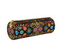 BNVSADC Mexican Folk Art Boho Printed Round Pencil Case Leather Pencil Pouch Cute Stationery Pencil Pen Bag for School Office Travel