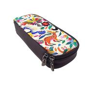 BNVSADC Mexican Otomi Animals Printed PU Leather Flip Pencil Case, Cute Pencil Box Pen Bag Stationery Organizer Makeup Bag for School Office Travel