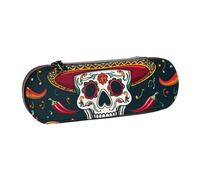 BNVSADC Mexican Skull Printed Leather Pencil Pen Case & Makeup Bag - Stylish Hard Shell Pencil Bag Stationery Organizer Pouch for School Office Travel